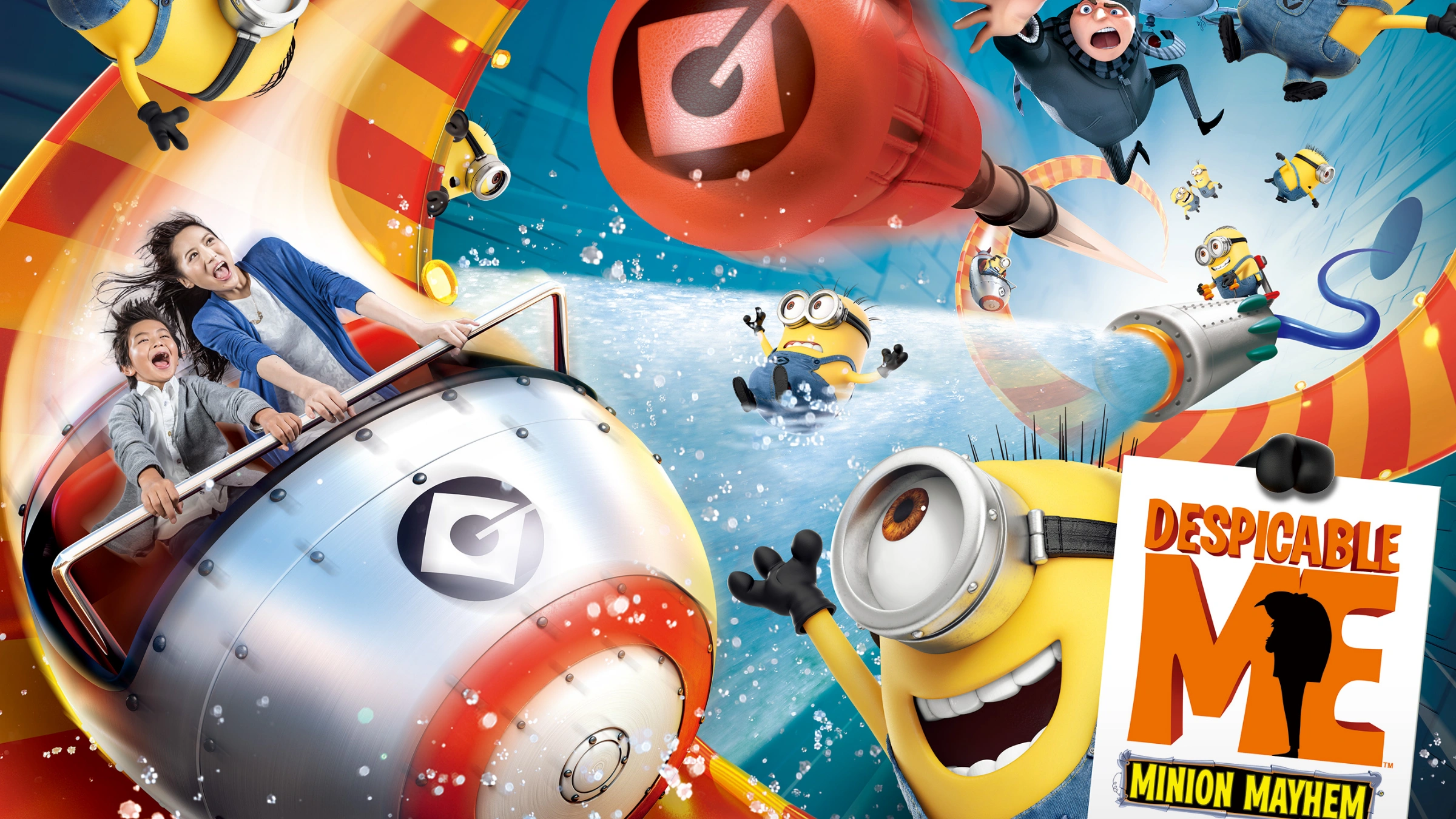 Minion Mayhem ride at Universal Studios Japan featuring Gru and the Minions in a high-energy 4D experience.