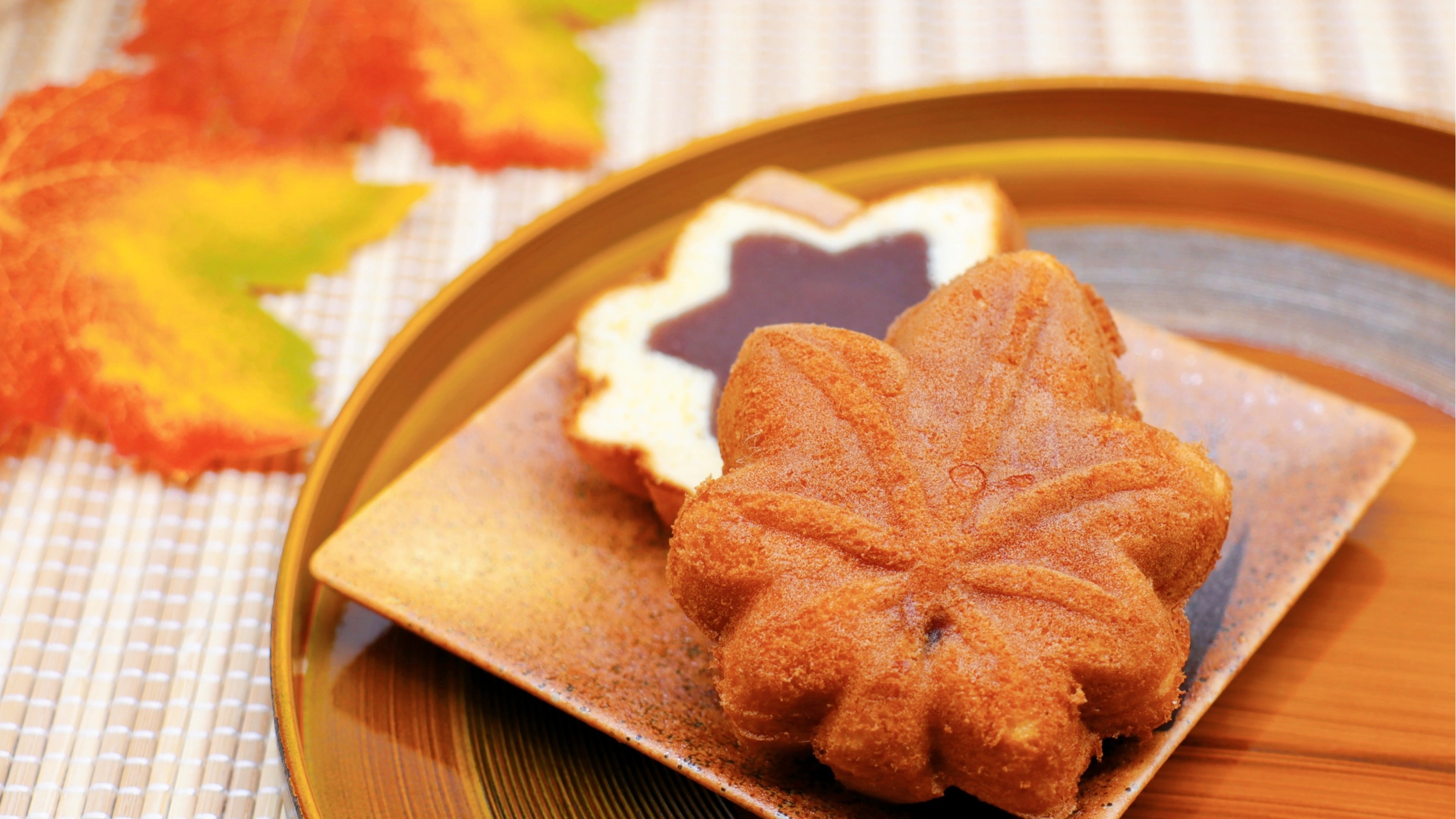 Maple leaf-shaped Momiji Manju cake filled with red bean paste, a famous souvenir from Hiroshima Prefecture.