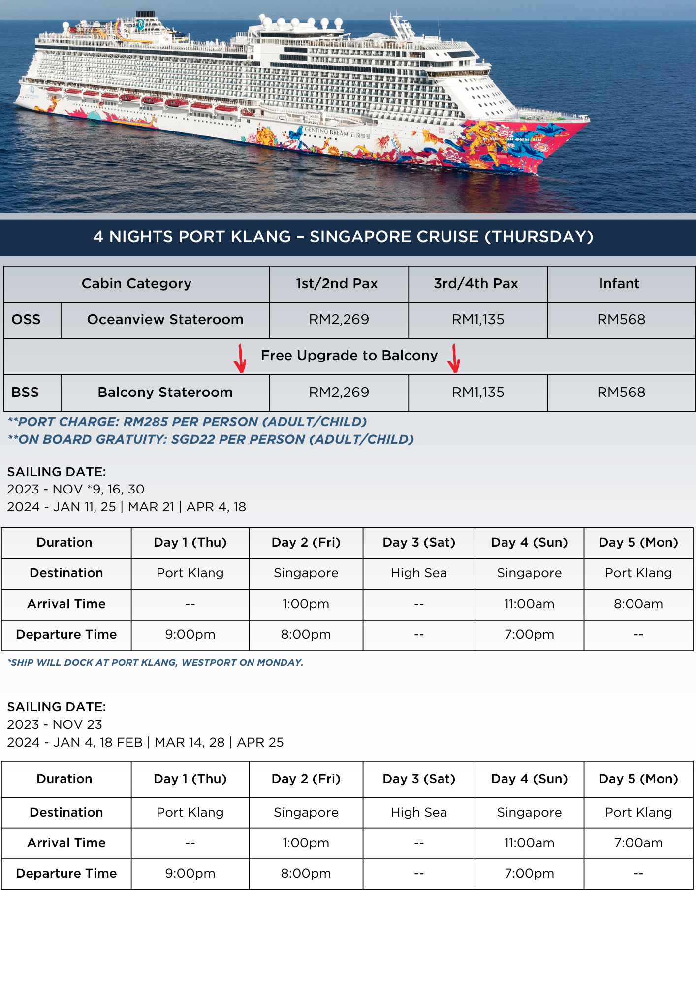 4-Nights Genting Dream Cruise Ex-Port Klang (Free Upgrade)