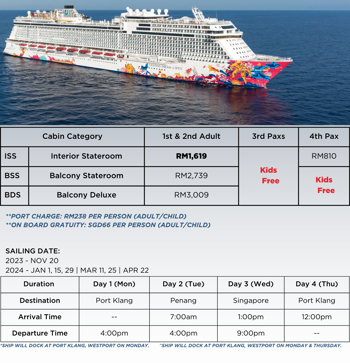 3-Nights Genting Dream Cruise Ex-Port Klang (Kids Cruise Free)